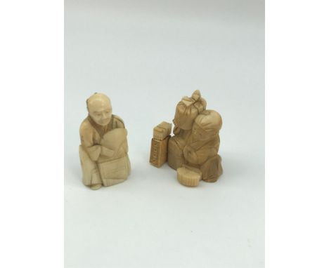 A Lot of two 19th century Meiji period hand carved netsuke figures, Tallest measures 4.5cm in height 