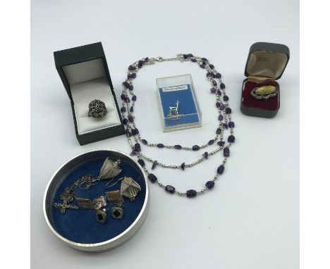 A quantity of silver jewellery which includes Vintage Sterling Silver and Marcasite ring &amp; Sterling silver Marcasite and 