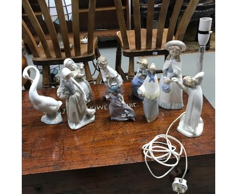 A Lot of Eight Nao Spanish figurines together with REX Lady with basket figurine. 