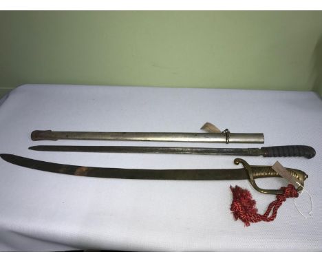 Military Dress sabre together with Gardiner &amp; Co- Glasgow infantry sword &amp; scabbard, No cross guard. 