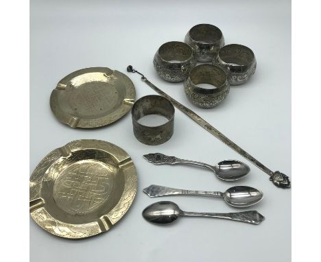 A Lot of various white metal and 800 grade silver items which includes three 800 grade spoons, 800 grade napkin ring, 4 middl