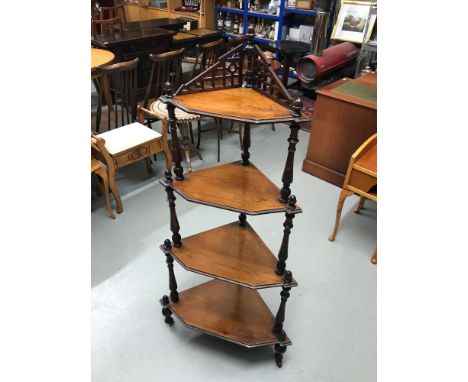 A 18th/ 19th Century Mahogany 4 tier what not corner unit designed with a acorn top finial. On original castor feet, Measures