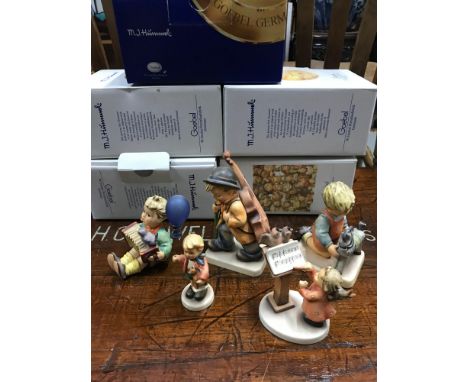 A Lot of 5 Goebel Hummel Figurines, Carnival fun, Let's sing, Horse trainer, Little Cellist &amp; Bird Duet. 