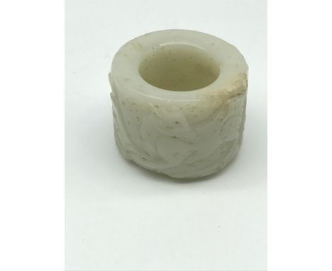 17th/18th century Chinese hand carved white jade archers ring, hand carved with animal figures 