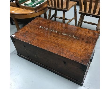 WW2 Major HENRY CHARLES HOWELL MBE ROYAL SIGNALS Travel Trunk, metal side handles and trims, Has a Baghdad sticker to the fro