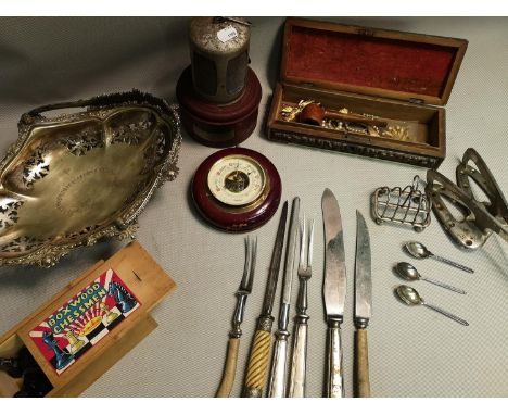 A mixed lot to include, EP wares, barometer, anti frost lamp and smoking pipe etc 