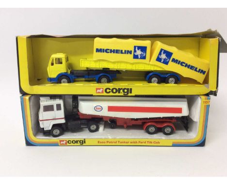 Corgi Esso Petrol Tanker with Ford tilt cab No. 1157 and Mercedes Michelin lorry No. 1112, both boxed (2)