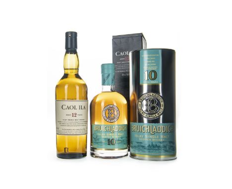CAOL ILA AGED 12 YEARS Single Malt Scotch Whisky 70cl, 43% volume, in carton. BRUICHLADDICH AGED 10 YEARS Single Malt Scotch 