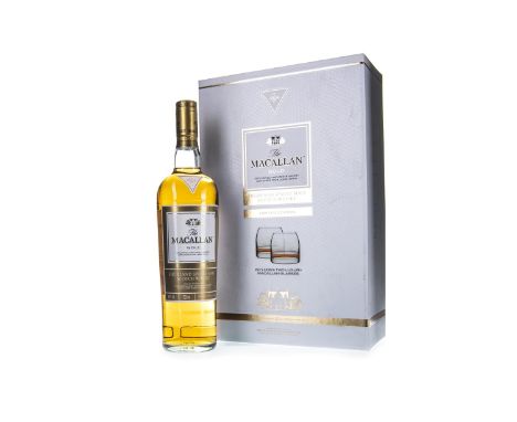 MACALLAN GOLD GLASS SET Single Malt Scotch Whisky Matured in sherry casks. 700ml, 40% volume, in box with two glasses.