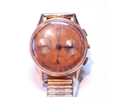 Gent's gold chronograph watch 'Chronographe Suisse' with bronzed dial in gold case, '18k', 34mm, rolled gold cuvette and brac