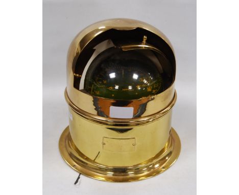 Nauticalia:&nbsp;gimble liquid compass enclosed in a brass binnacle case, drilled to the base for mounting, approximately 23c