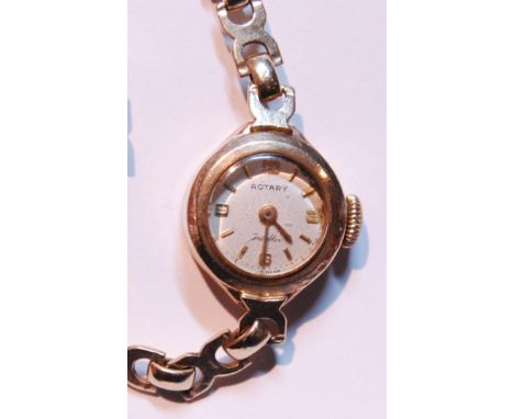 Lady's Rotary 9ct gold wristwatch, the dial with baton markers, marked Incabloc, on flexible bracelet strap, stamped '375', 1