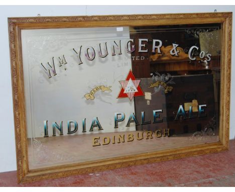 Antique Scottish pub mirror made by Daniels & Proudfoot, Edinburgh, c. 1890 - 1910, advertising 'Wm Younger & Co's Ltd India 