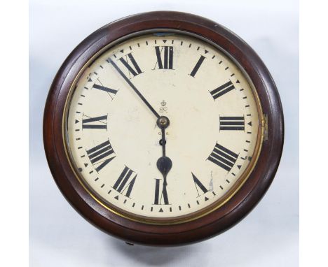 Early 20th century mahogany Post Office wall clock with fusee movement, 40cm diameter.CONDITION REPORT: No key or pendulum pr