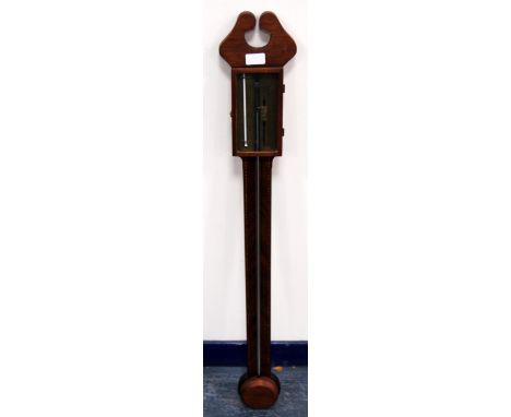 19th century Scottish inlaid mahogany stick barometer, signed to the brass dial, with mercury and thermometer gauge, 102cm hi