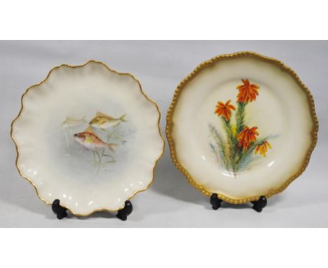 Royal Worcester porcelain botanical cabinet plate, signed W Hale, c. early 20th century, with hand-painted Erica Cerinthordes