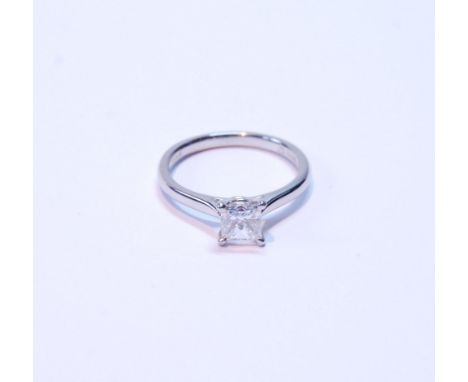 Diamond solitaire ring, square modified-cut brilliant, in platinum, GLA report given as 0.80ct, colour D, clarity VS2, size O