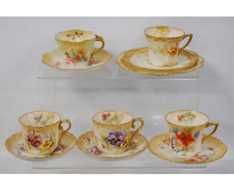 Group of Nautilus Porcelain cabinet cups and saucers&nbsp;(Possil Pottery, Glasgow)&nbsp; comprising one trio and four pairs 