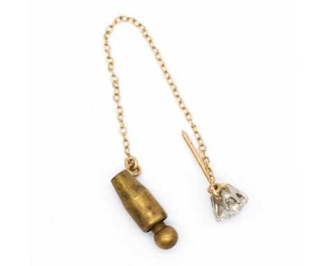 An 18ct yellow gold diamond tie pin, approx I-J colour old cut stone, lovely colours and light in the stone, approx 0.90 ct,