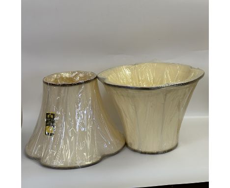 2x large silk handmade Goldcrest lamp shades,
new old stock for Moorcroft pottery lamps,
approx 12 inches high x 16 inches di