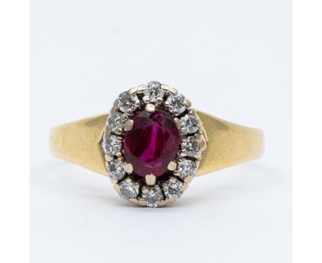 An 18ct yellow gold ruby and diamond ring,
3.3 grams in weight approx,
size Q