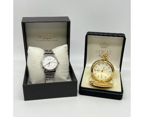 2x watches, a Royal London pocket watch, a Rotary watch with an expanding strap, both in original boxes and near new conditio