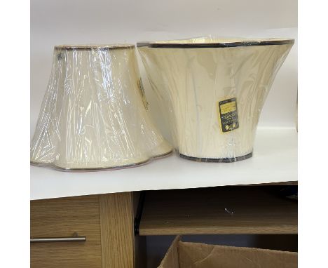 2x large silk handmade Goldcrest lamp shades,
new old stock for Moorcroft pottery lamps,
approx 12 inches high x 16 inches di