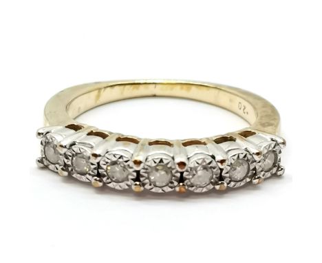 9ct marked gold diamond set (7) ring - size M &amp; 3.7g total weight ~ diamond stated as 0.2cts inside of shank 