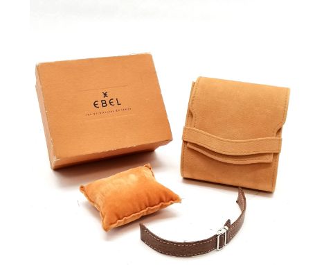 Ebel watch leather pouch (with cushion), outer box (writing inside lid and corner a/f) and #3514 strap with deployment clasp 
