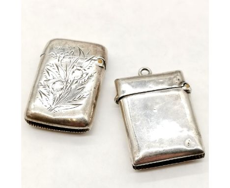 2 x antique silver hallmarked vesta cases plain one (1908 dated) by Samuel M Levi is 3.5cm x 2.8cm ~ 33g total weight (2) and