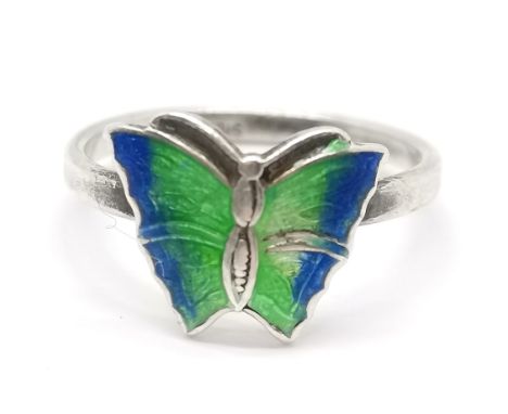 Silver marked enamel butterfly ring - size N &amp; 2g total weight ~ no obvious damage 