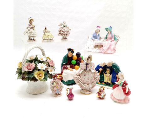 Royal Doulton Afternoon Tea HN1747, Royal Doulton The Old Balloon seller, HN 1315, Valerie HN 2107, all in good condition, t/
