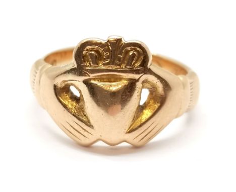 Antique unmarked rose gold (touch tests as 18ct) claddagh ring inscribed to inside of shank HCC91- size L &amp; 7.5g 