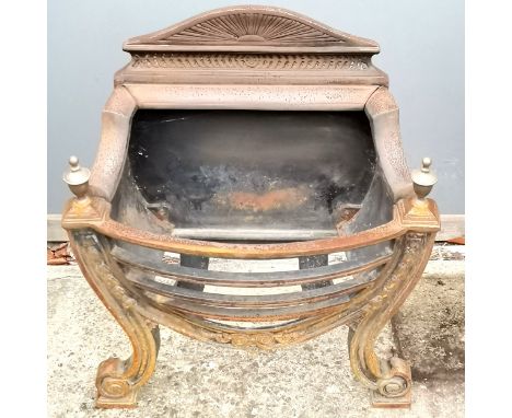 Cast Iron fire grate with brass finials - 63cm high x 56cm wide 