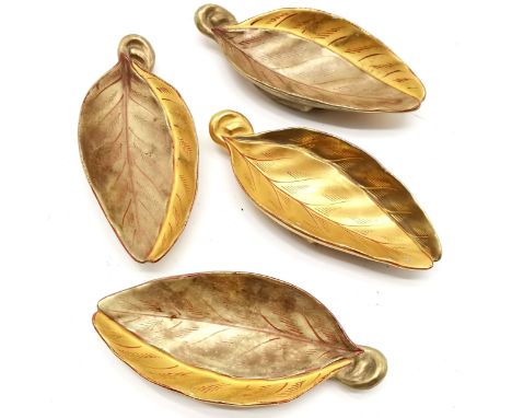 Victorian Royal Worcester set of 4 x leaf design dishes with later gilding - 10cm &amp; some rubbing &amp; paint chips 