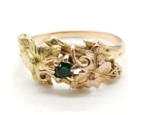 Globe jewelry company 14ct marked rose gold ring set with green stone &amp; grape vine &amp; grape design - size O &amp; 3.1g