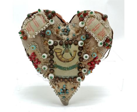 Oxfordshire light infantry sweetheart pin cushion  with Christmas messages- 16cm x 15cm &amp; has some losses to trim &amp; s