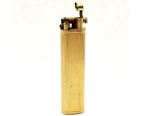 Vintage Dunhill gold plated petrol lighter with engine turned case 7cm long has some losses to gold finish otherwise in overa