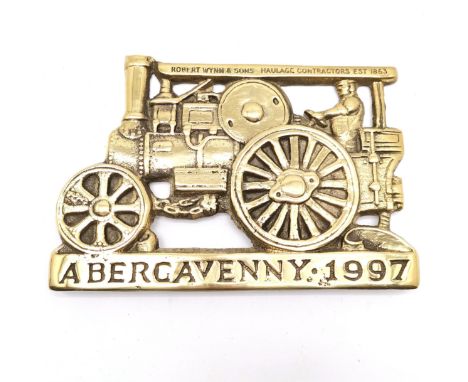 Vintage brass Plaque in the form of a Steam Engine, Abergavenny 1997, Robert Wynn &amp; Sons Haulage Contractors Est 1863, 20