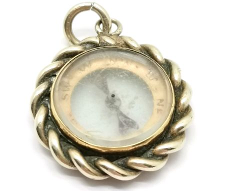 Victorian compass fob with rope twist white metal border - 2cm 