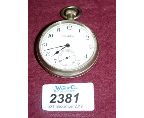 A nickel cased crown-wound gents Pocket Watch by ''Cortebert'', the enamelled face with Arabic numerals and having inset seco