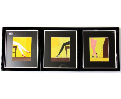 H T Shelton (contemporary British), three Art Deco style framed watercolours, 40 x 45cm.