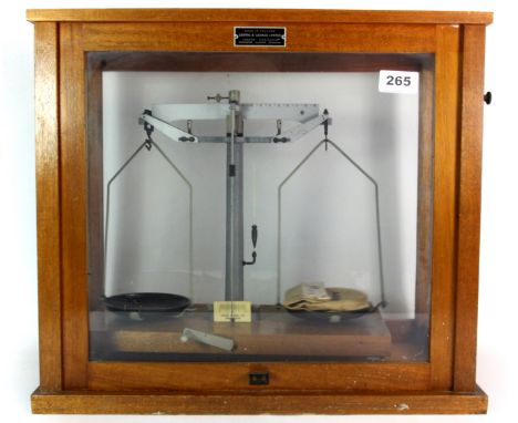A mahogany cased pharmacy balance scale by Griffin and George Ltd.