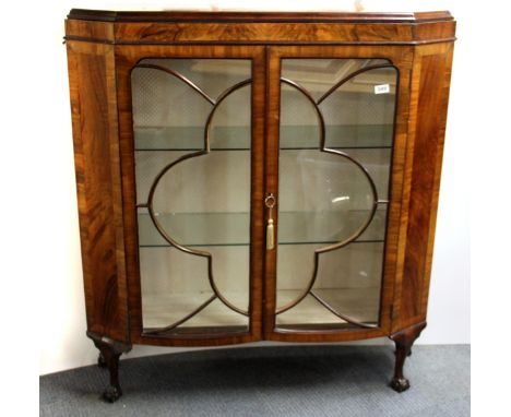 An Art Deco walnut veneered china cabinet, W. 109cm, H. 109cm.