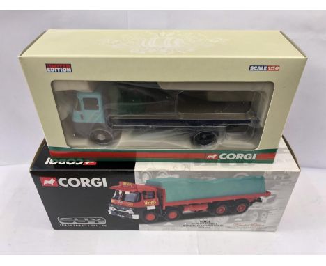 TWO BOXED CORGI DIE CAST MODELS TO INCLUDE ERF FOUR WHEEL FLATBED LORRY, CC10507 AND A GUY INVINCIBLE PLATFORM LORRY, 29102 (