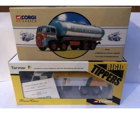 TWO BOXED CORGI DIE CAST MODELS TO INCLUDE A VOLVO FM AGGREGATE TIPPER TARMAC, CC13502 AND A CORGI CLASSICS ATKINSON ELLIPTIC