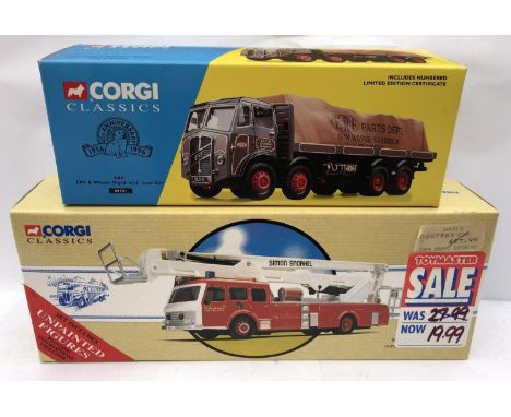 TWO BOXED CORGI DIE CAST MODELS - ERF 8 WHEEL RIGID WITH LOAD SET 09701 AND A SIMON SNORKEL FIRE ENGINE 97399 