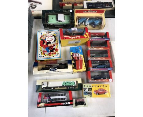 A MIXED GROUP OF BOXED DIE CAST MODELS TO INCLUDE CORGI CLASSICS TRUCK, CORGI BEANO, VANGUARD MODELS ETC (QTY) 
