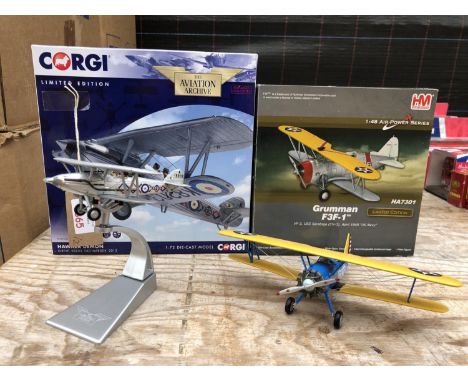 TWO BOXED SCALE MODEL FIGHTER PLANES TO INCLUDE A CORGI LIMITED EDITION 'HAWKER DEMON' G-BTVE, OLD WARDEN, 2013 MODEL 