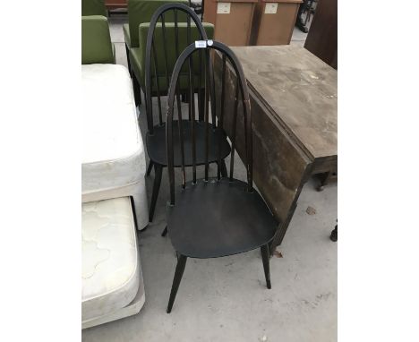 TWO ERCOL ARCHED AND SPINDLE BACK ELM DINING CHAIRS 